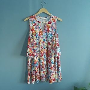 Umgee Floral Cold Shoulder Swing Dress Medium